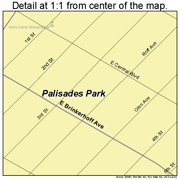 Palisades Park, New Jersey road map detail