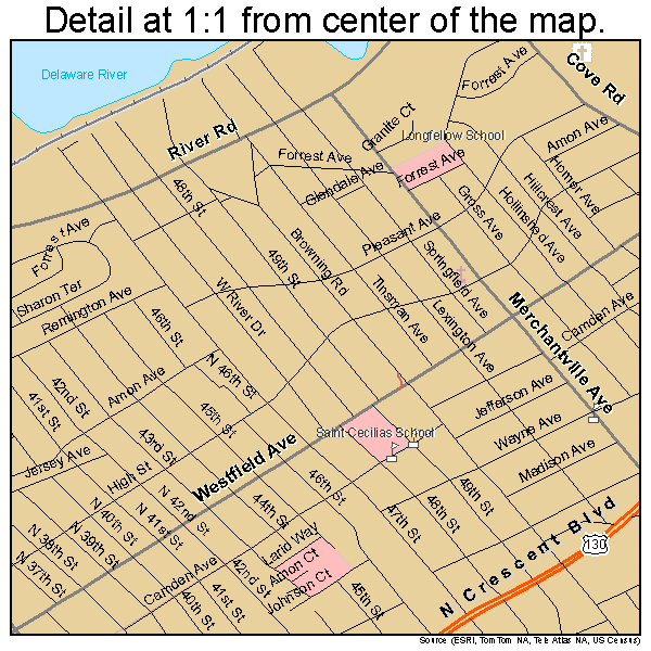 Pennsauken, New Jersey road map detail