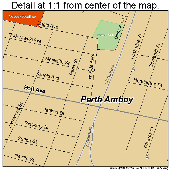 Perth Amboy, New Jersey road map detail