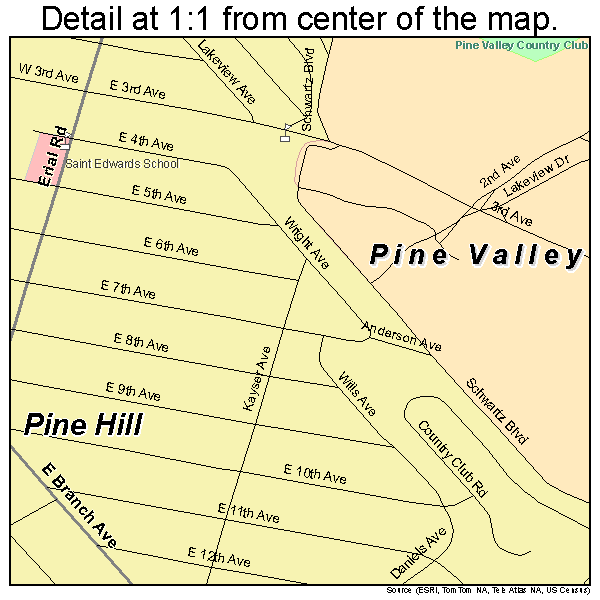 Pine Hill, New Jersey road map detail