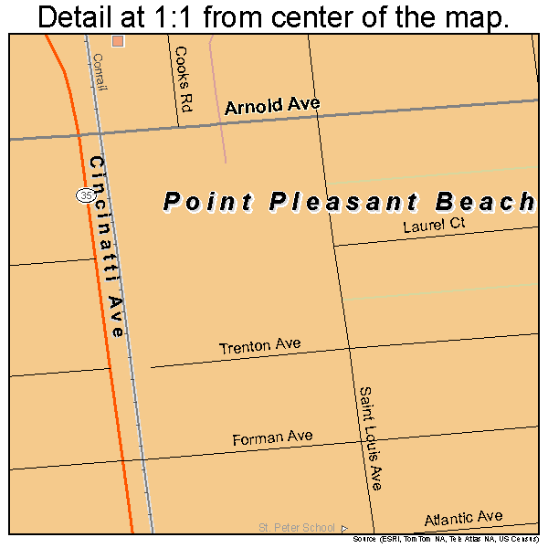 Point Pleasant Beach, New Jersey road map detail