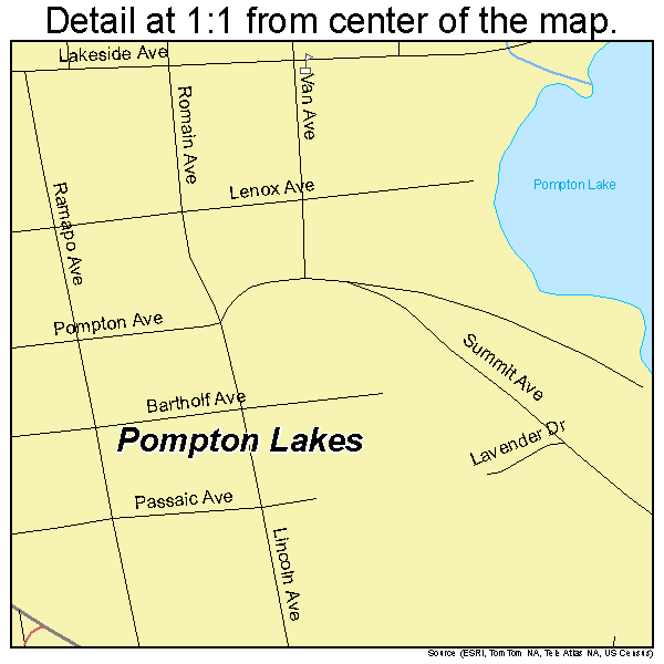 Pompton Lakes, New Jersey road map detail