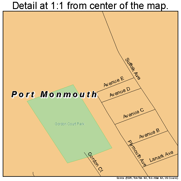 Port Monmouth, New Jersey road map detail