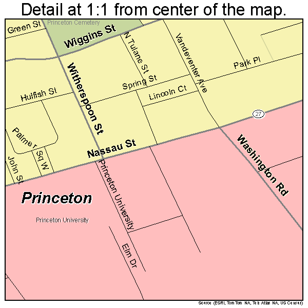 Princeton, New Jersey road map detail