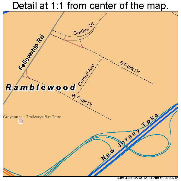 Ramblewood, New Jersey road map detail