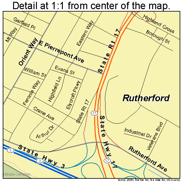 Rutherford, New Jersey road map detail