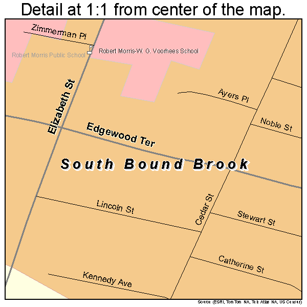 South Bound Brook, New Jersey road map detail