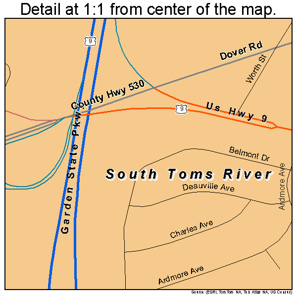 South Toms River, New Jersey road map detail