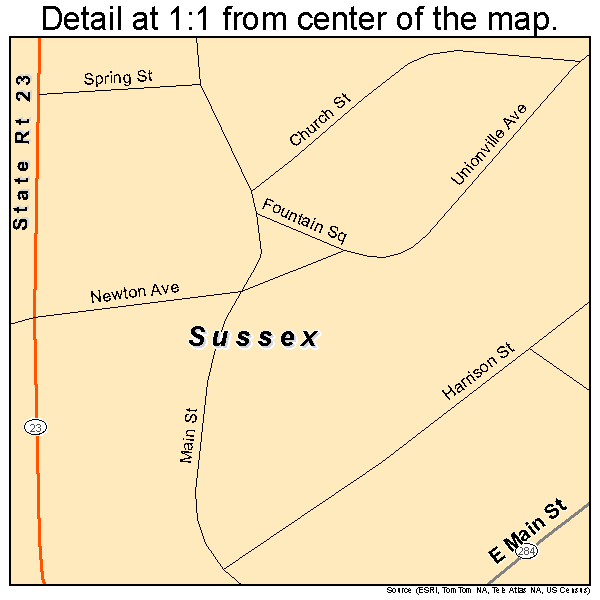 Sussex, New Jersey road map detail