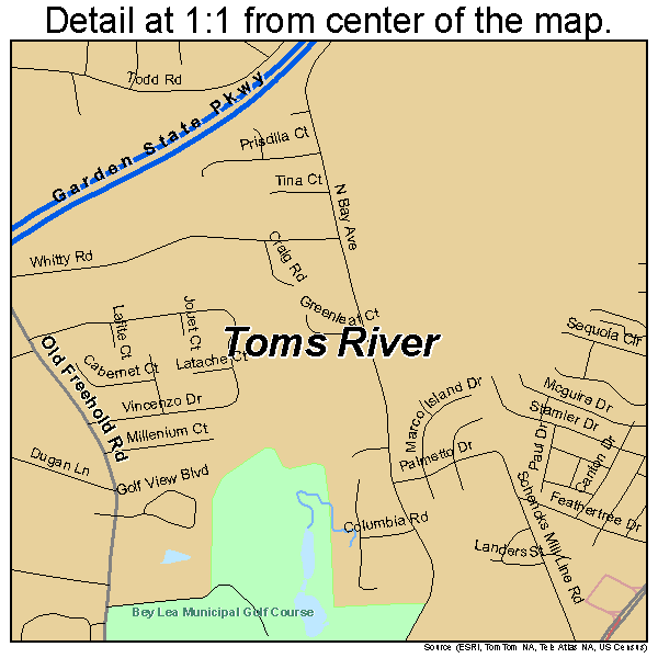 Toms River, New Jersey road map detail