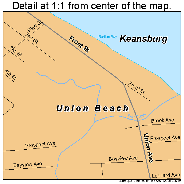 Union Beach, New Jersey road map detail