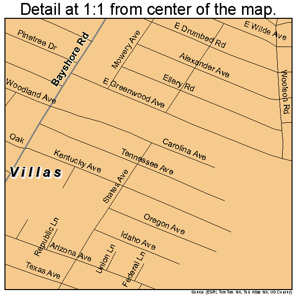 Villas, New Jersey road map detail