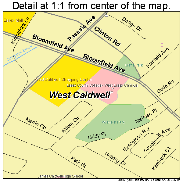 West Caldwell, New Jersey road map detail