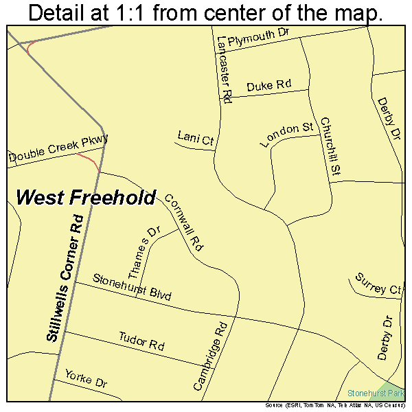 West Freehold, New Jersey road map detail