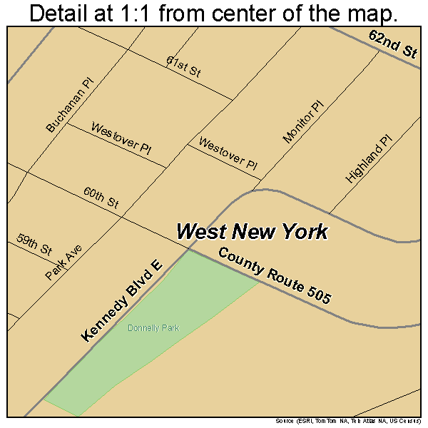 West New York, New Jersey road map detail