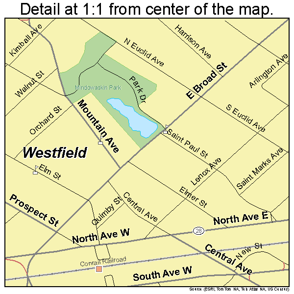 Westfield, New Jersey road map detail