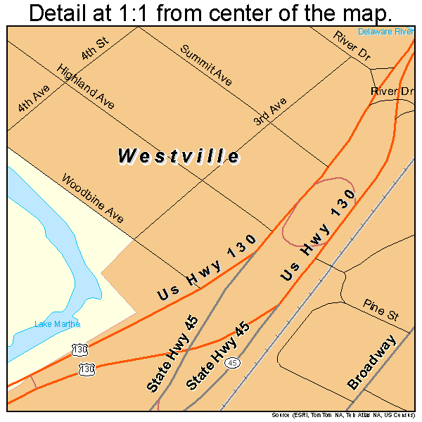 Westville, New Jersey road map detail