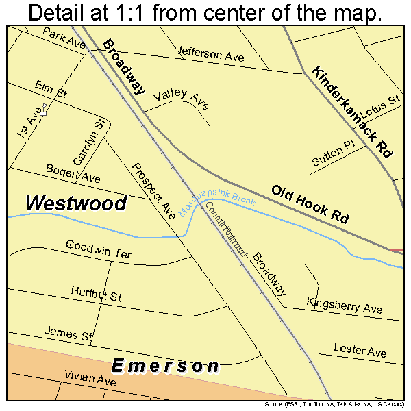 Westwood, New Jersey road map detail