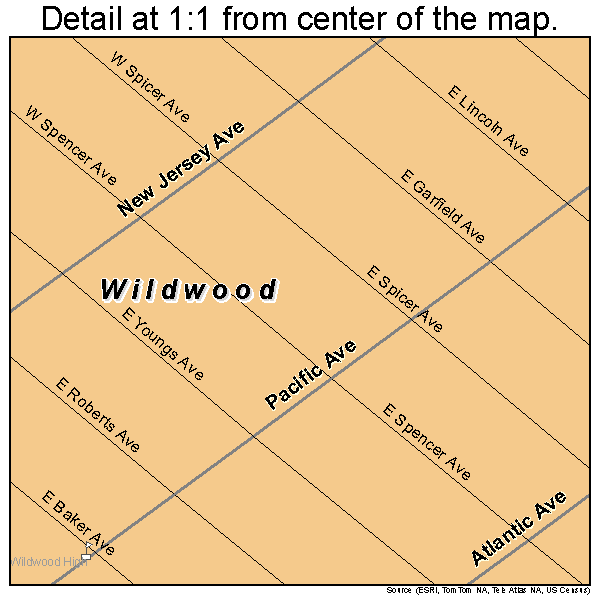 Wildwood, New Jersey road map detail