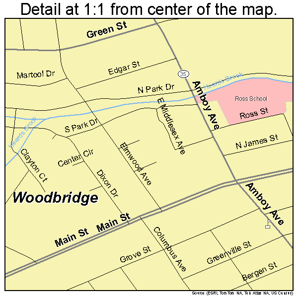 Woodbridge, New Jersey road map detail