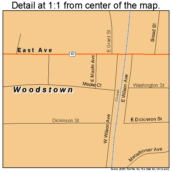 Woodstown, New Jersey road map detail