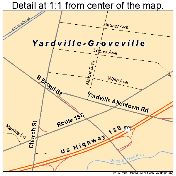 Yardville-Groveville, New Jersey road map detail