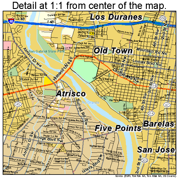 Albuquerque, New Mexico road map detail