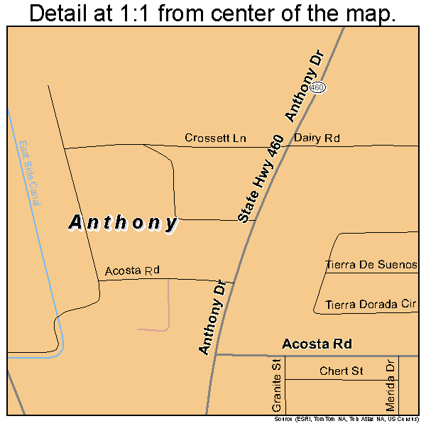 Anthony, New Mexico road map detail