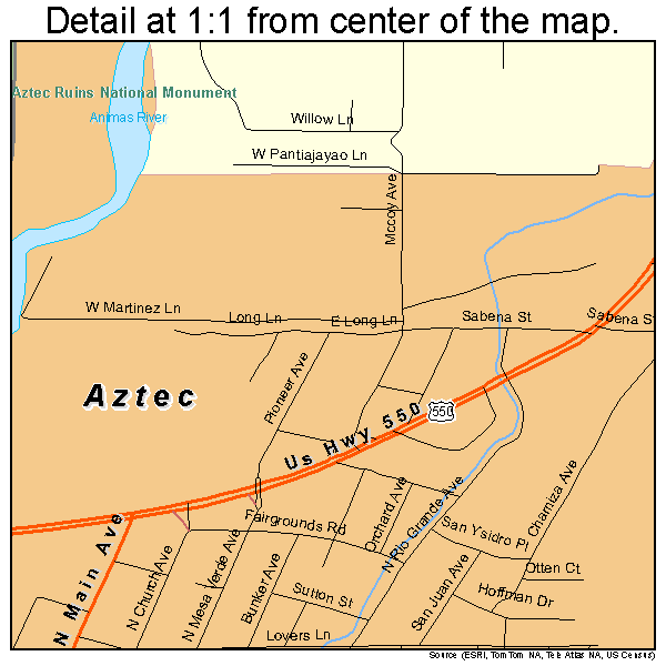 Aztec, New Mexico road map detail