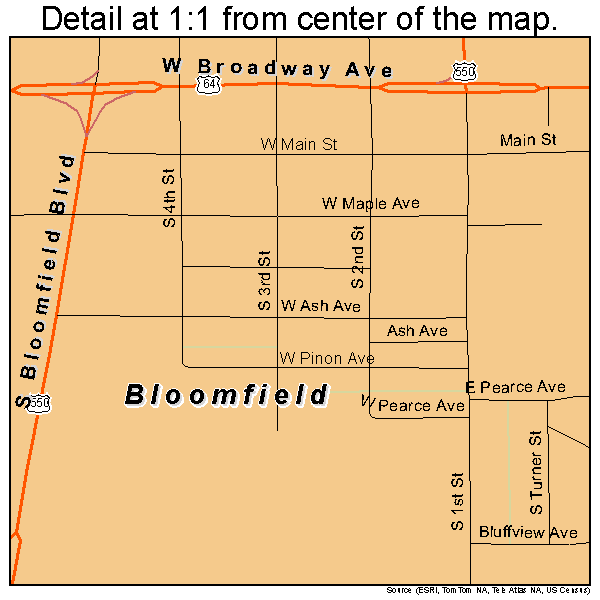 Bloomfield, New Mexico road map detail