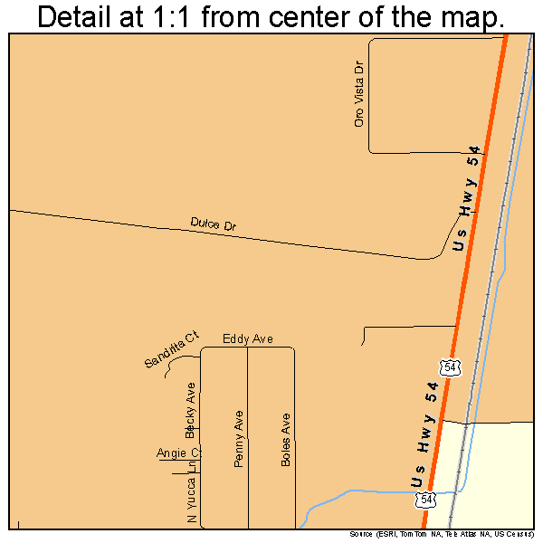 Boles Acres, New Mexico road map detail