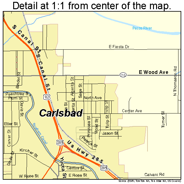 Carlsbad, New Mexico road map detail