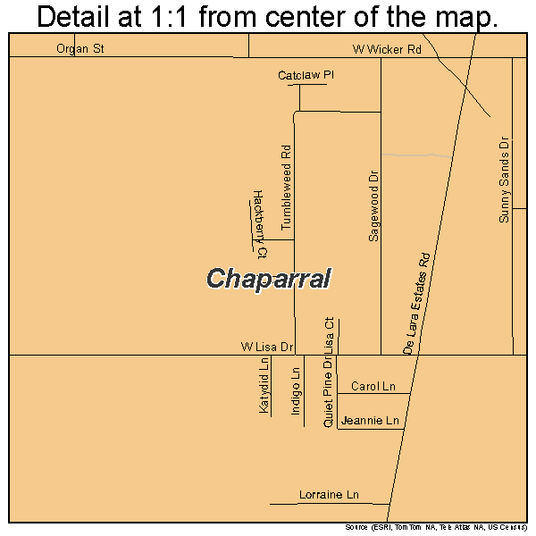 Chaparral, New Mexico road map detail