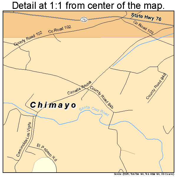 Chimayo, New Mexico road map detail