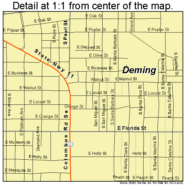 Deming, New Mexico road map detail