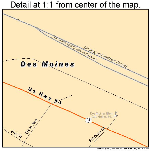 Des Moines, New Mexico road map detail