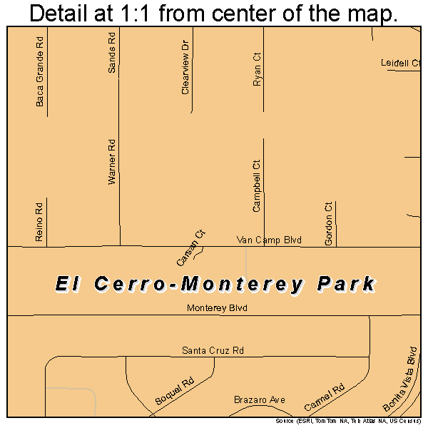 El Cerro-Monterey Park, New Mexico road map detail