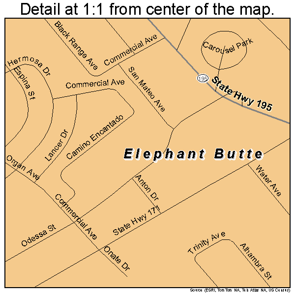 Elephant Butte, New Mexico road map detail