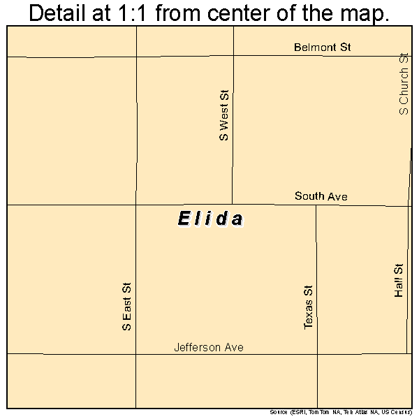 Elida, New Mexico road map detail