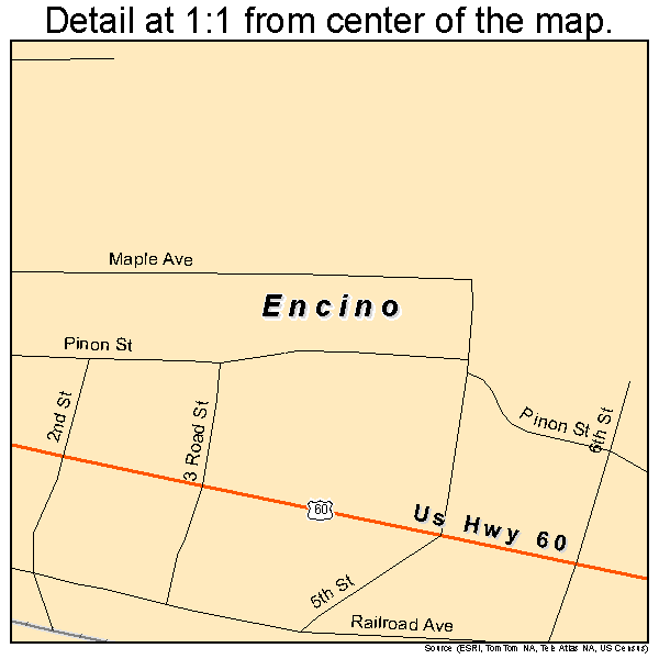 Encino, New Mexico road map detail