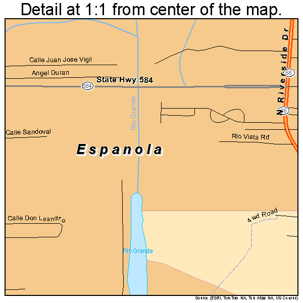 Espanola, New Mexico road map detail