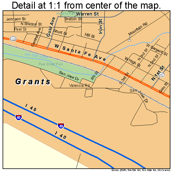 Grants, New Mexico road map detail