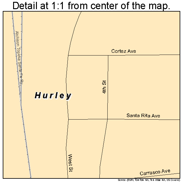 Hurley, New Mexico road map detail