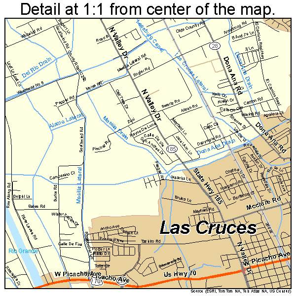 Las Cruces, New Mexico road map detail