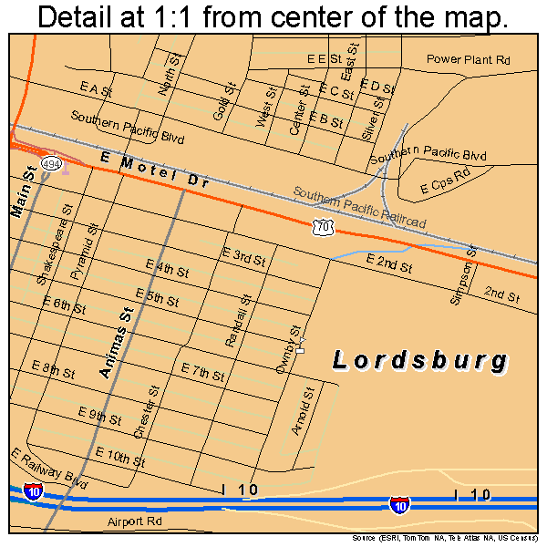 Lordsburg, New Mexico road map detail