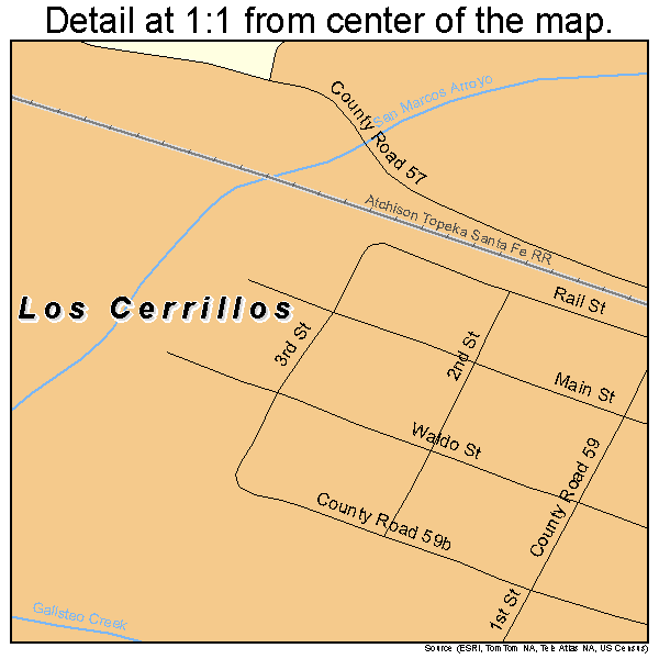 Los Cerrillos, New Mexico road map detail