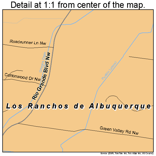 Los Ranchos de Albuquerque, New Mexico road map detail