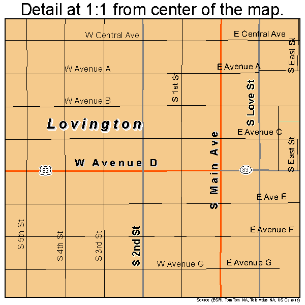 Lovington, New Mexico road map detail