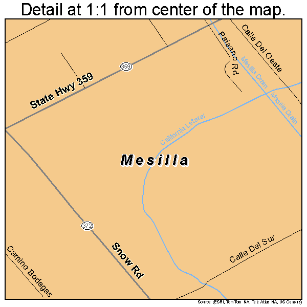 Mesilla, New Mexico road map detail