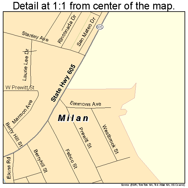 Milan, New Mexico road map detail